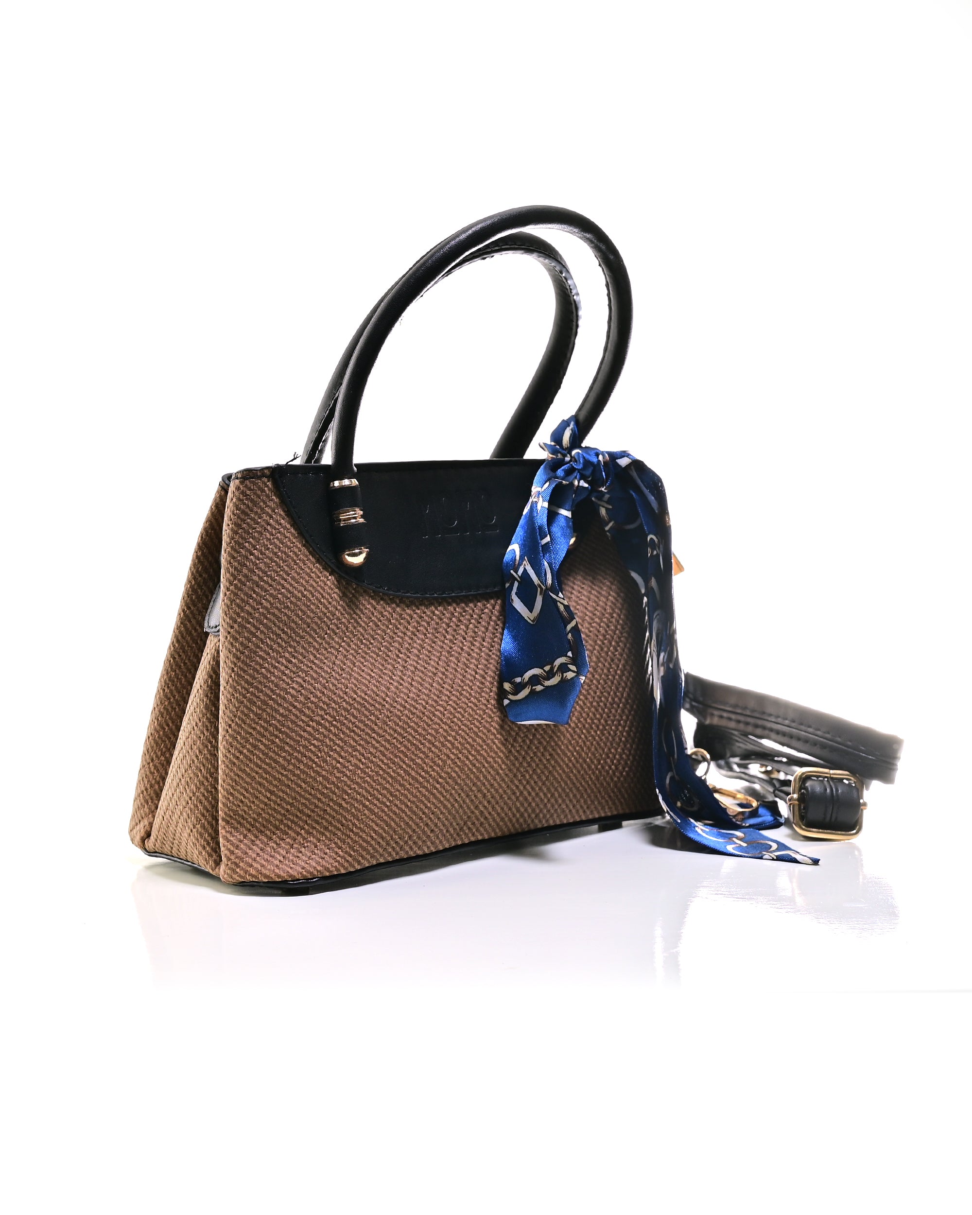 HND001 - TWO-TONE LEATHER HANDBAG & CROSSBODY BAG WITH BOW.