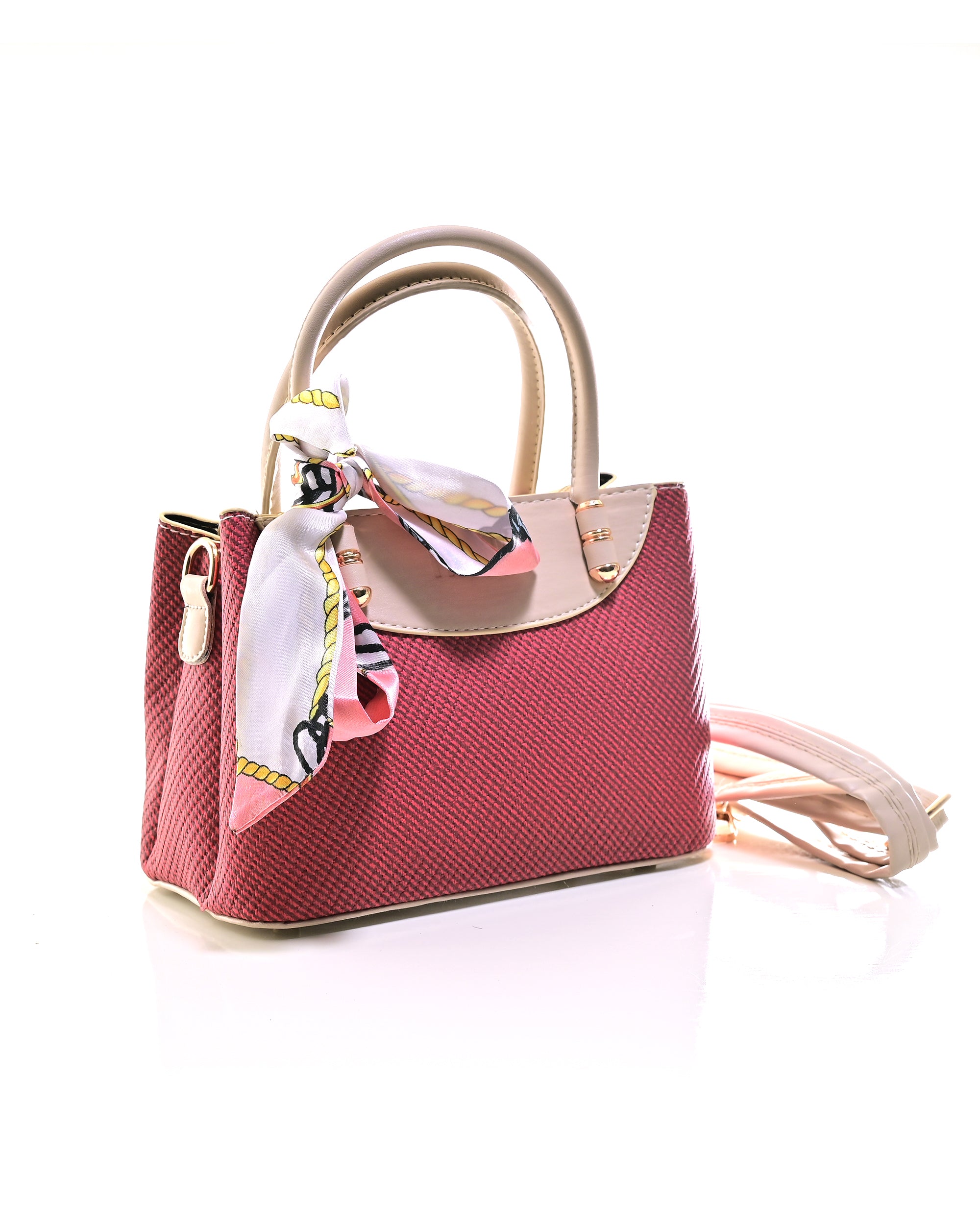 HND001 - TWO-TONE LEATHER HANDBAG & CROSSBODY BAG WITH BOW.