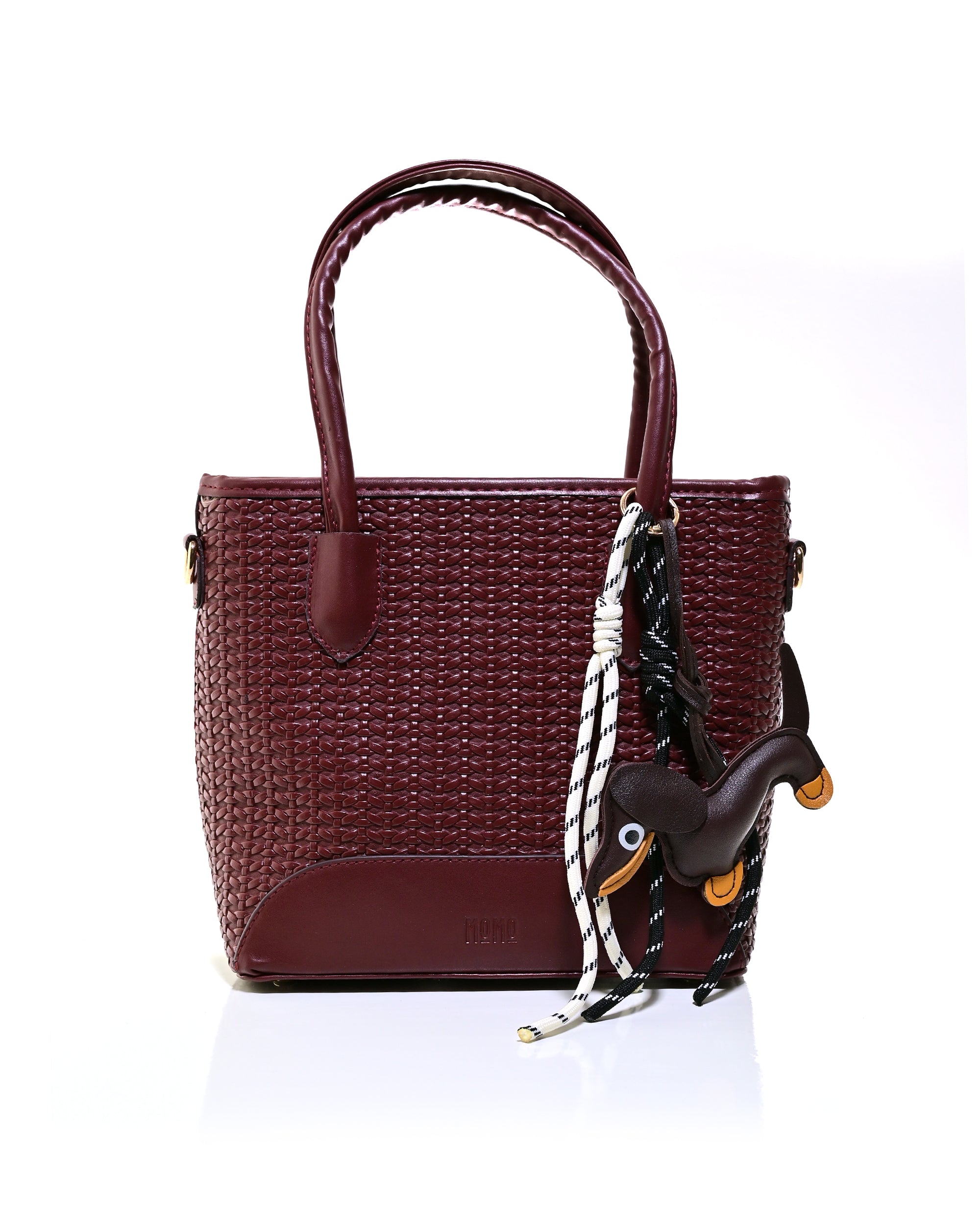 SLD013 - ELEGANT WOMEN'S WOVEN LEATHER BAG WITH PUPPY CHARM