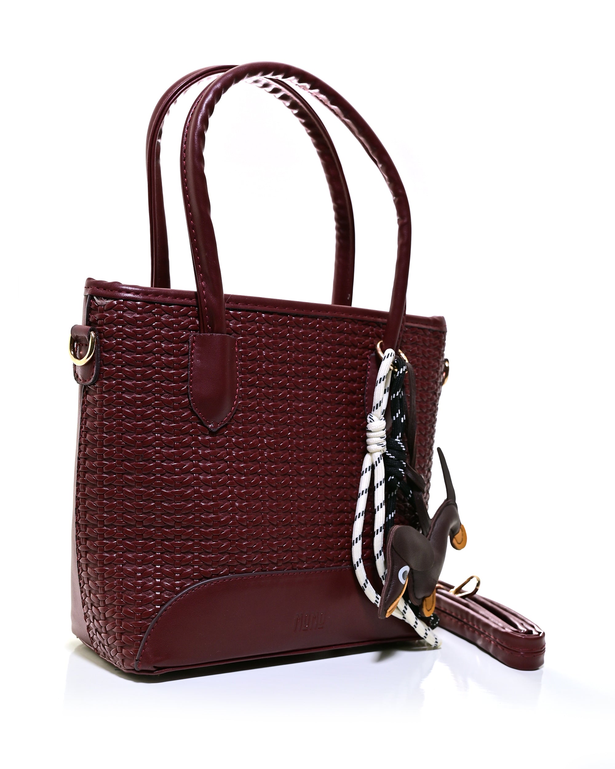 SLD013 - ELEGANT WOMEN'S WOVEN LEATHER BAG WITH PUPPY CHARM