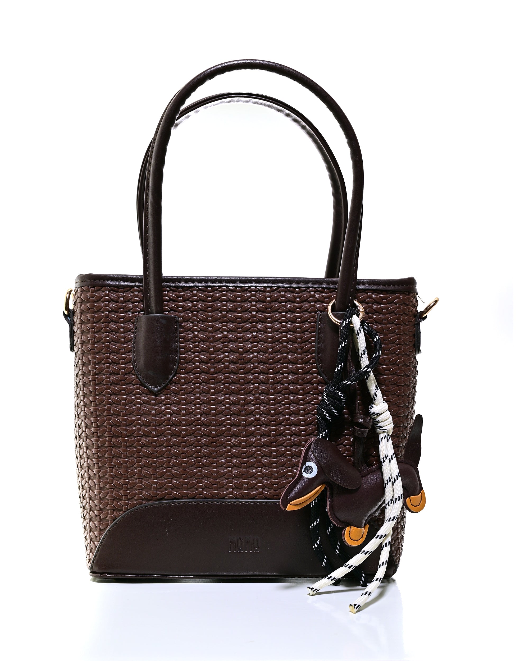 SLD013 - ELEGANT WOMEN'S WOVEN LEATHER BAG WITH PUPPY CHARM