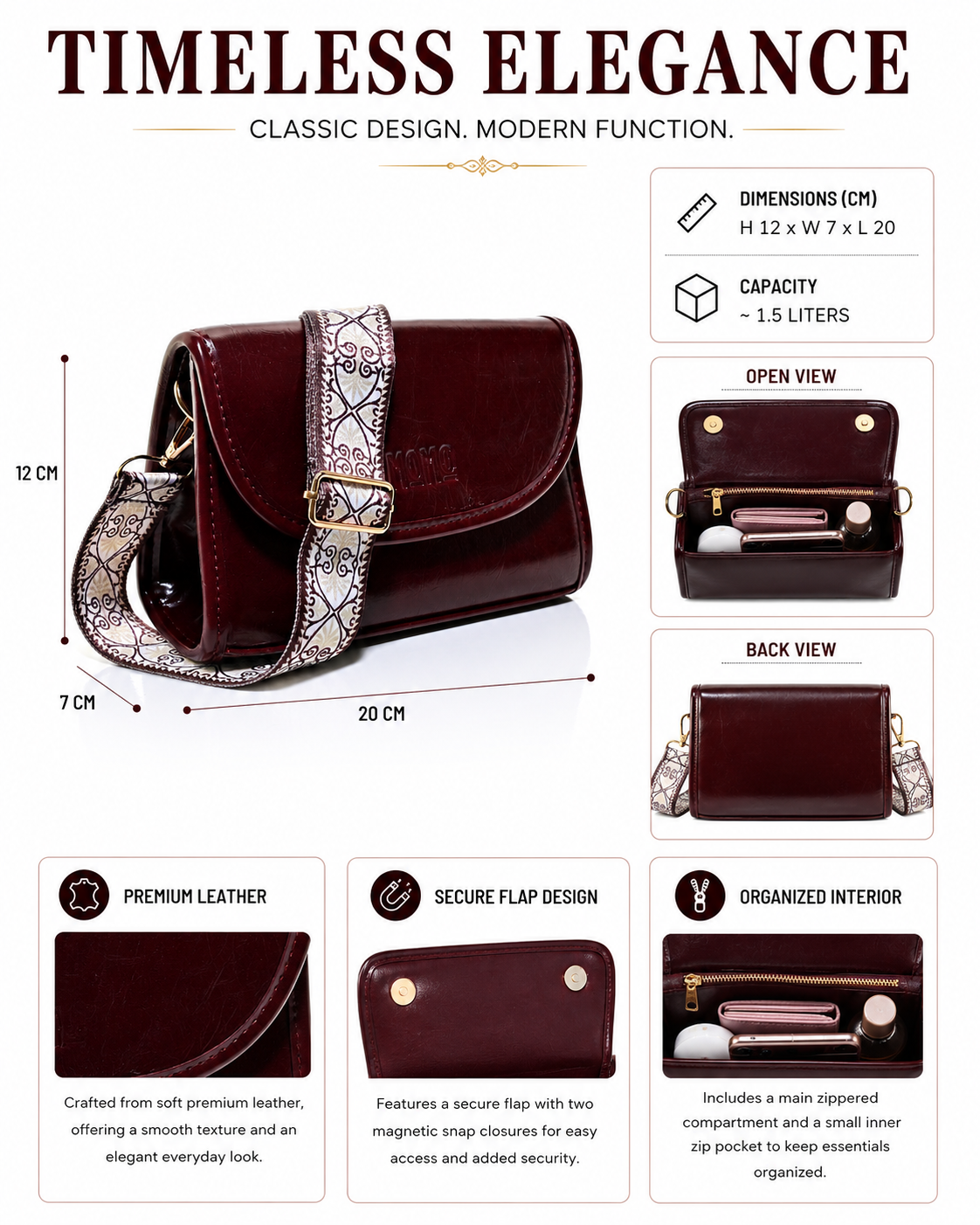 CRS018 - MULTIFUNCTION CLASSIC WOMEN'S LEATHER HANDBAG & CROSSBODY BAG
