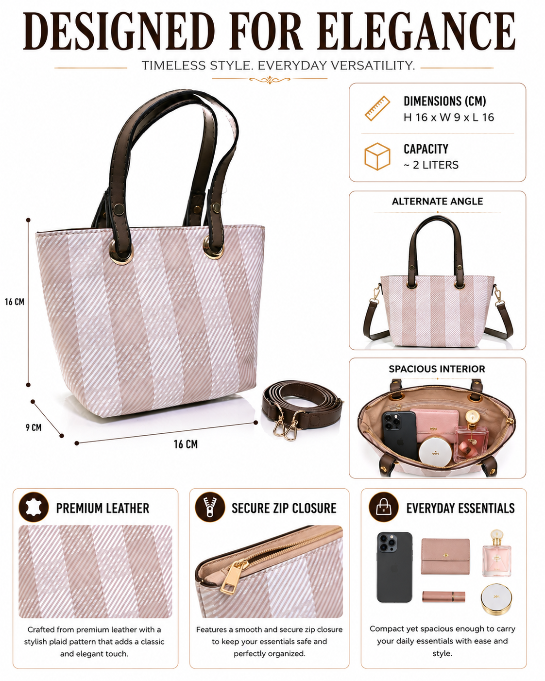 HND004 - WOMEN'S PLAID HANDBAG WITH DETACHABLE SHOULDER STRAP