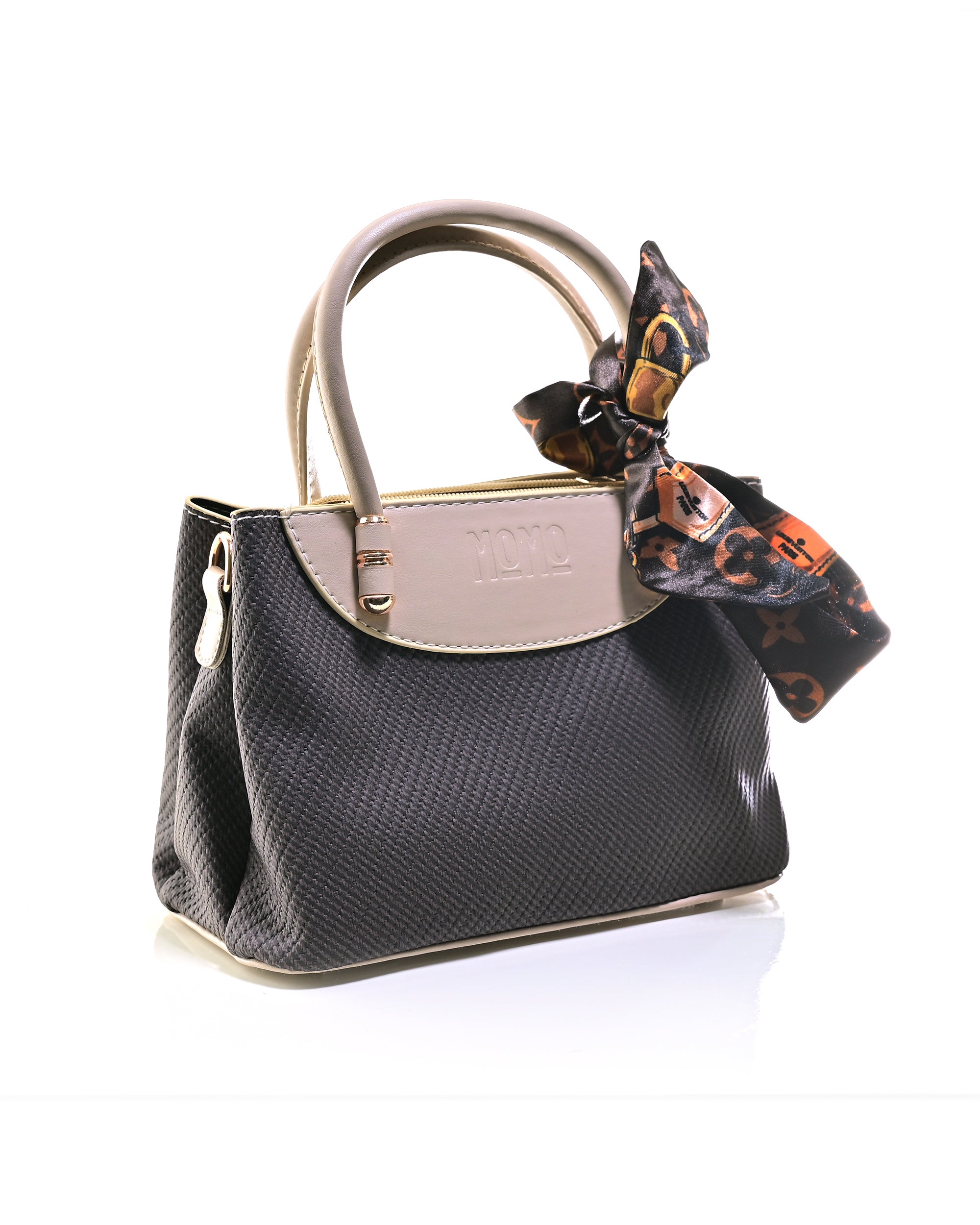 HND001 - TWO-TONE LEATHER HANDBAG & CROSSBODY BAG WITH BOW.