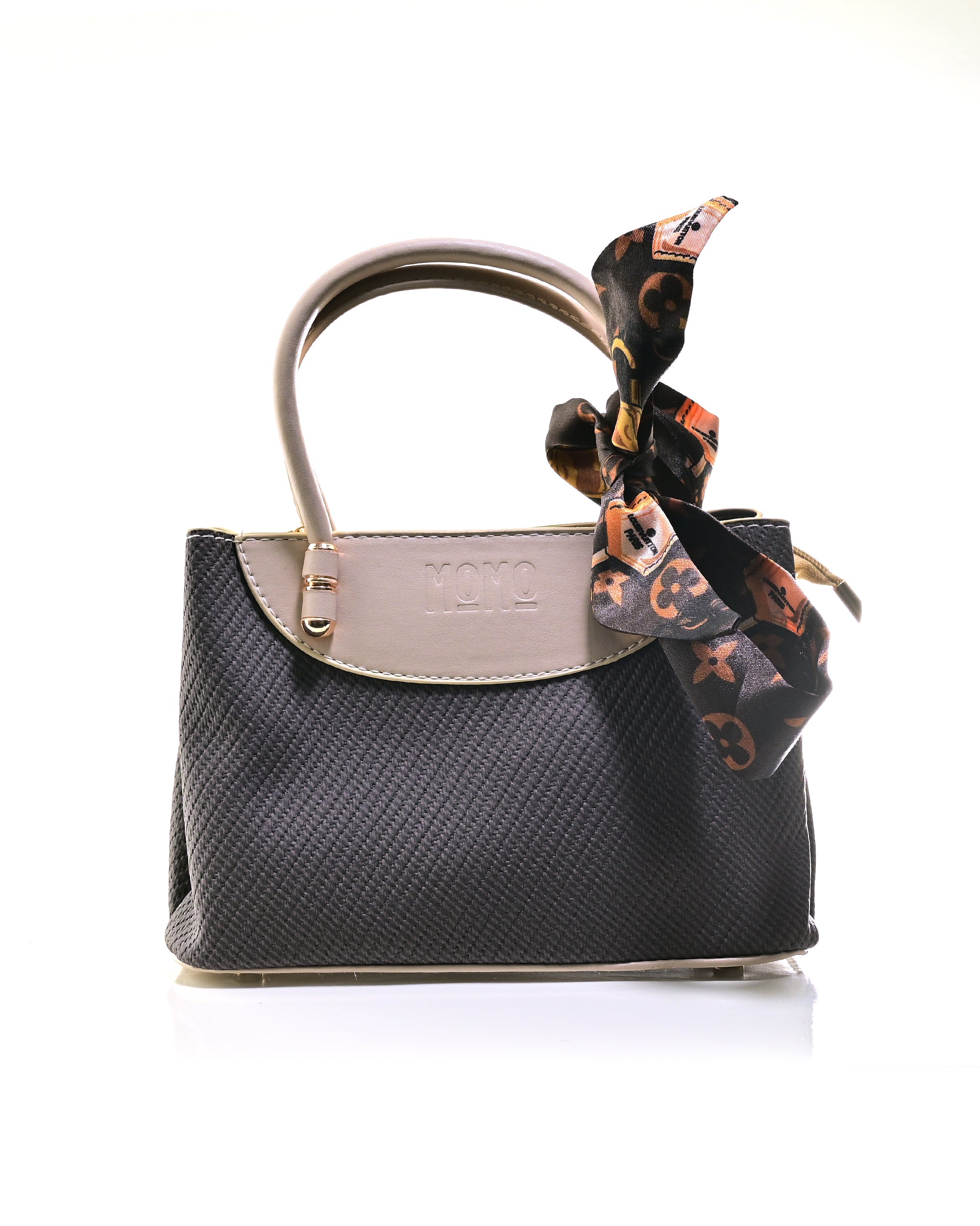 HND001 - TWO-TONE LEATHER HANDBAG & CROSSBODY BAG WITH BOW.