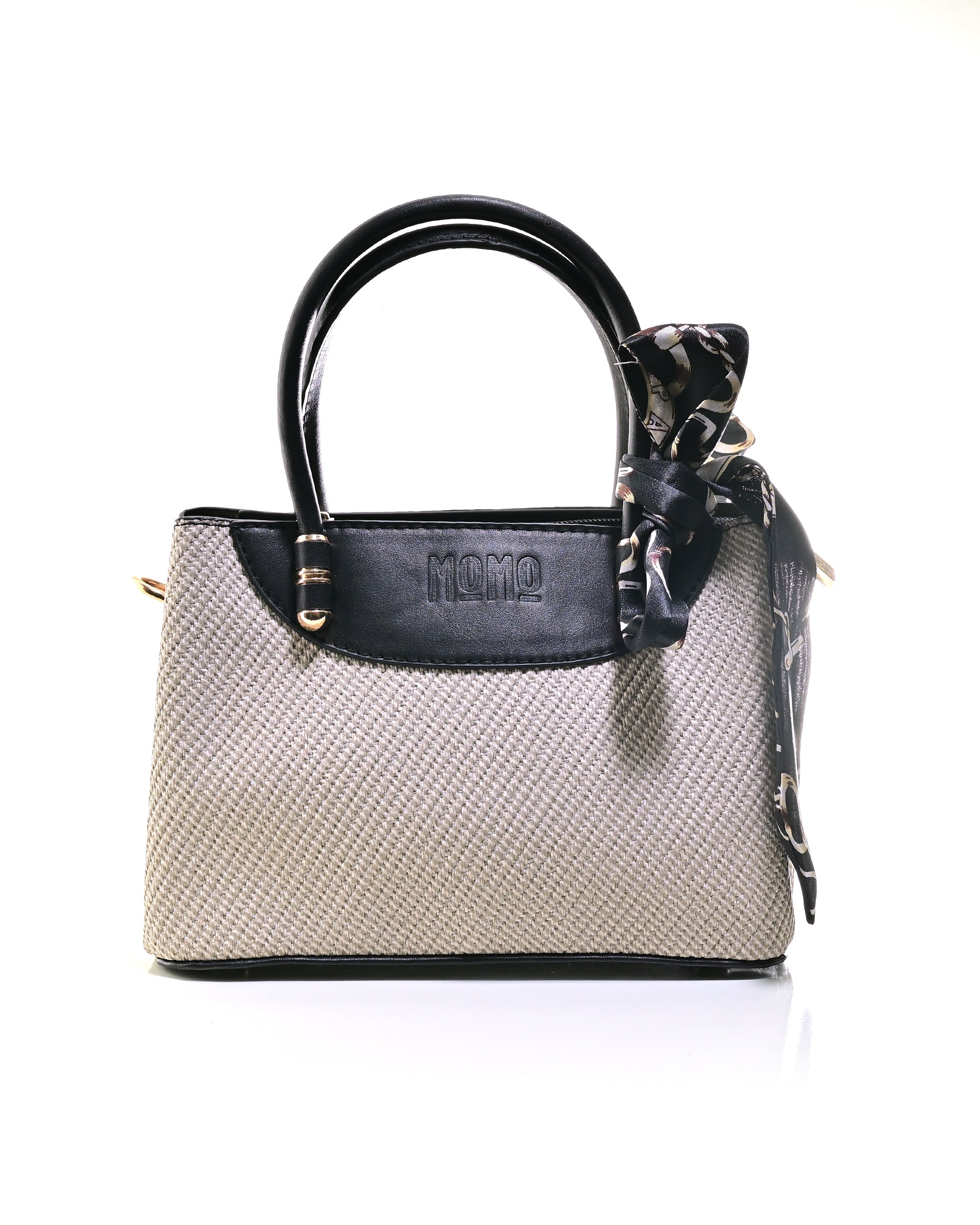 HND001 - TWO-TONE LEATHER HANDBAG & CROSSBODY BAG WITH BOW.