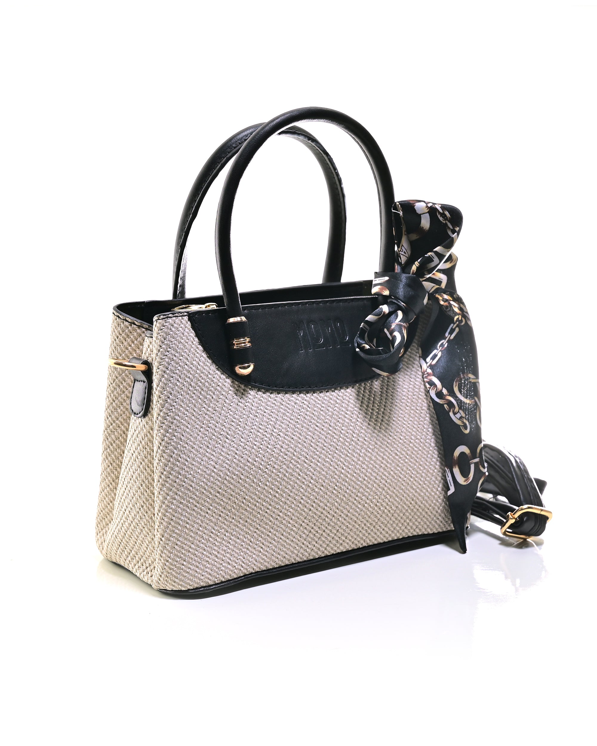 HND001 - TWO-TONE LEATHER HANDBAG & CROSSBODY BAG WITH BOW.