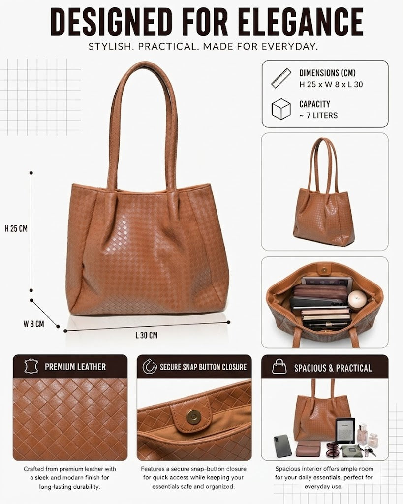 SLD007 - SPACIOUS WOMEN'S LEATHER SHOULDER BAG WITH MAGNETIC CLOSURE