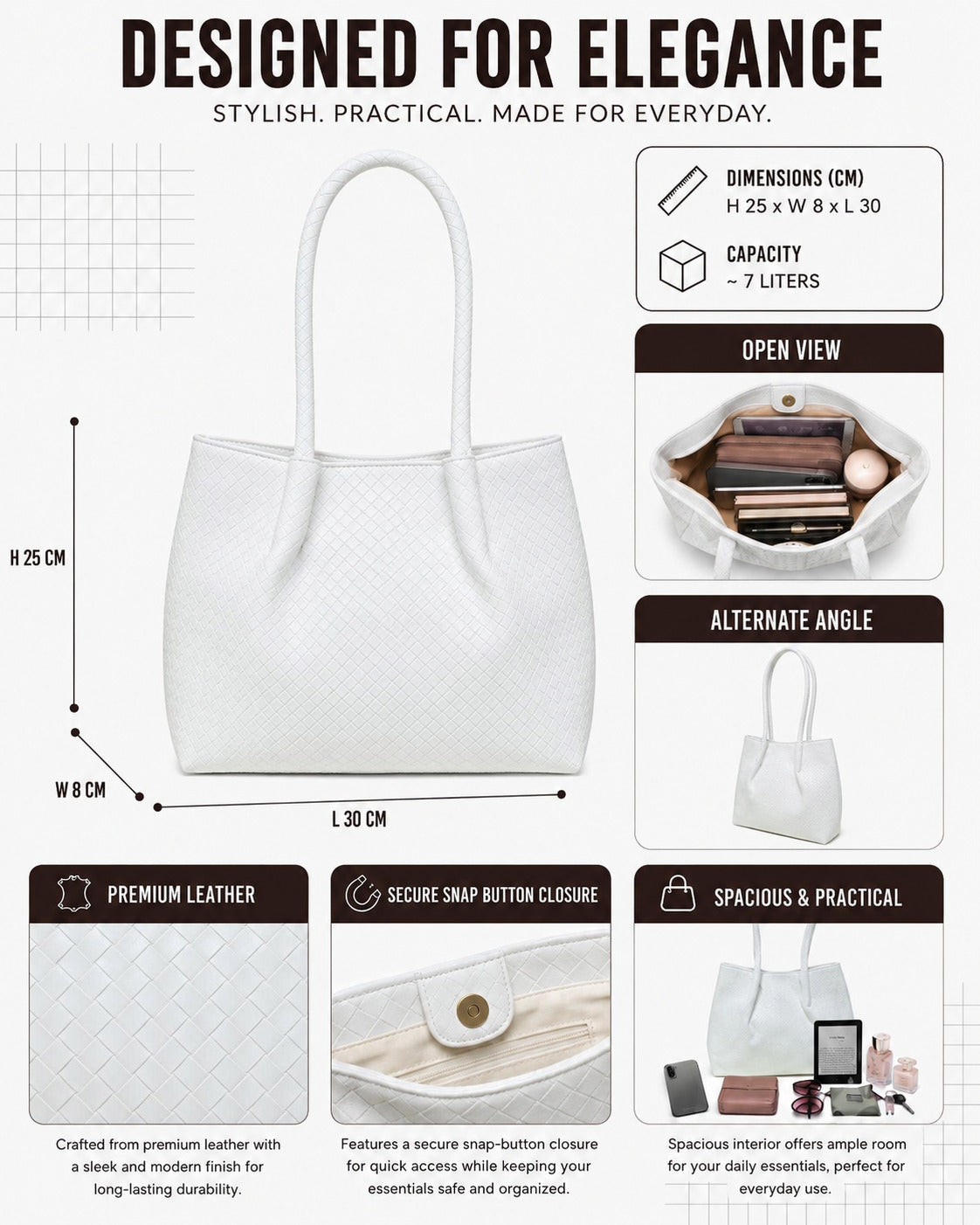 SLD007 - SPACIOUS WOMEN'S LEATHER SHOULDER BAG WITH MAGNETIC CLOSURE