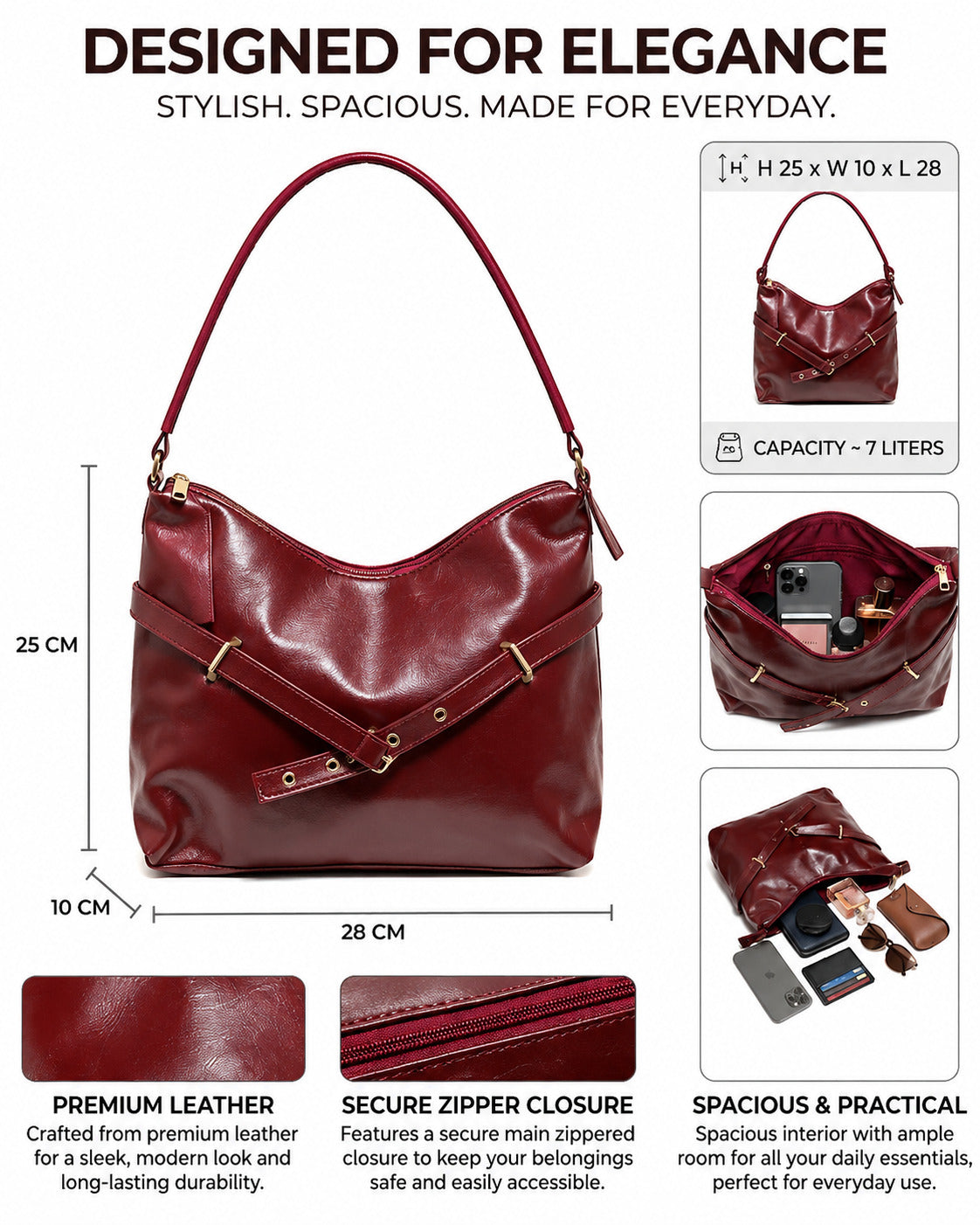 SLD011 - WOMEN'S LEATHER SHOULDER BAG FOR EVERYDAY USE