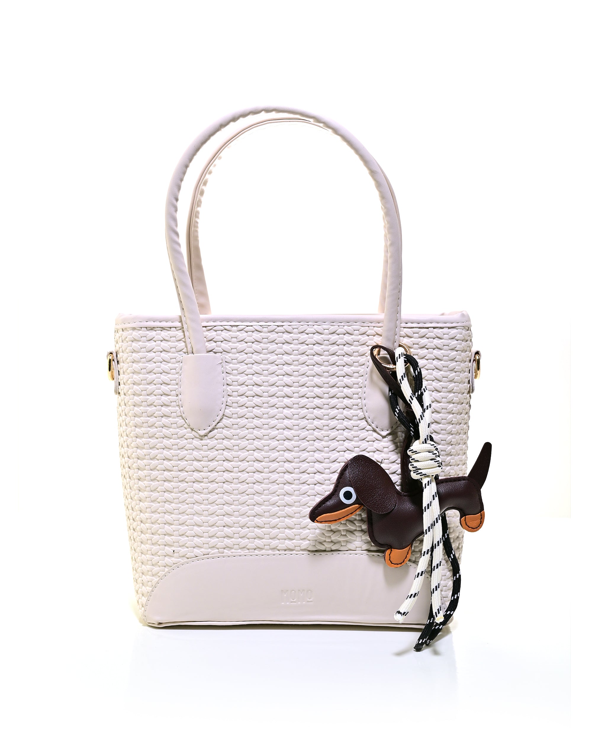 SLD013 - ELEGANT WOMEN'S WOVEN LEATHER BAG WITH PUPPY CHARM