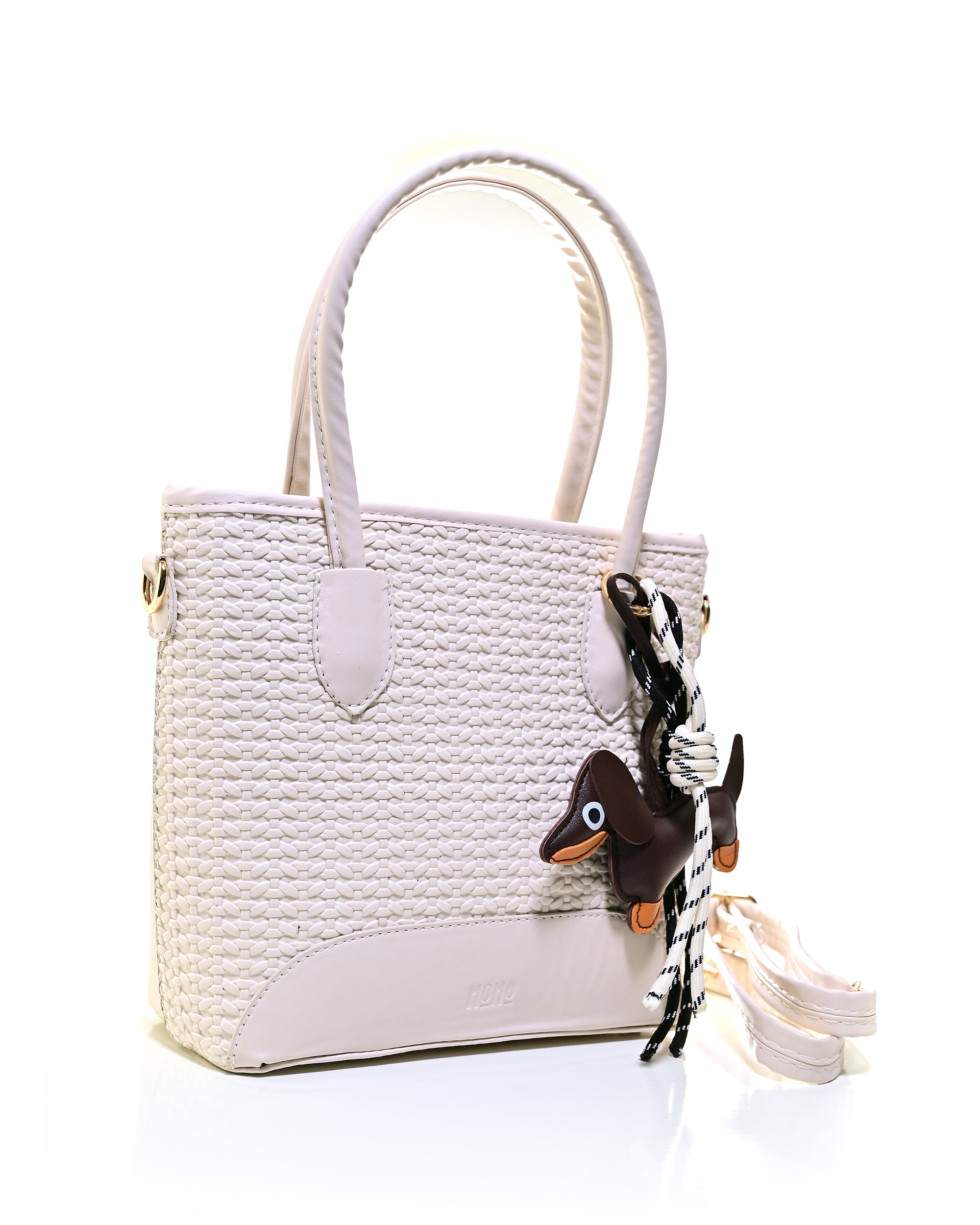 SLD013 - ELEGANT WOMEN'S WOVEN LEATHER BAG WITH PUPPY CHARM