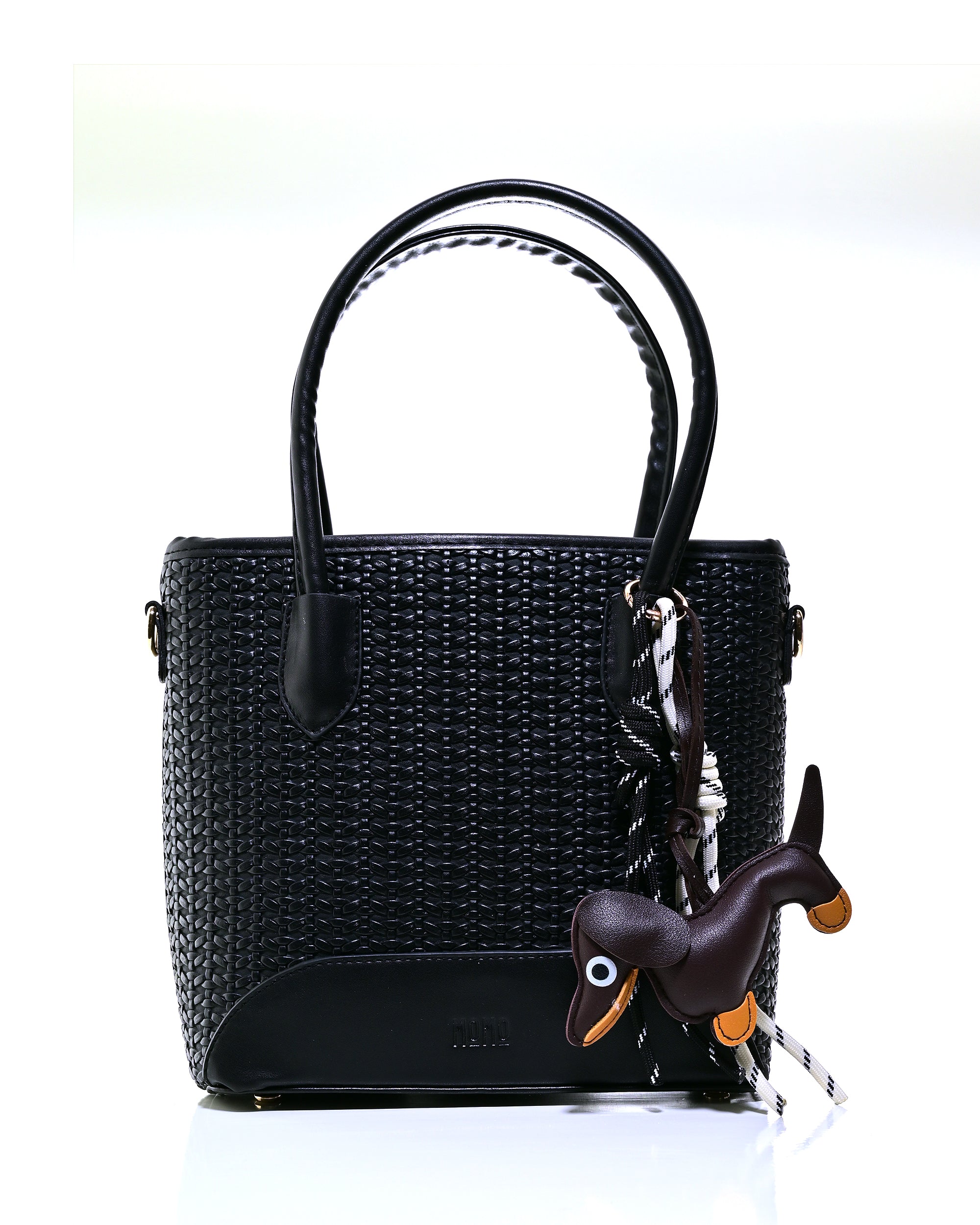 SLD013 - ELEGANT WOMEN'S WOVEN LEATHER BAG WITH PUPPY CHARM