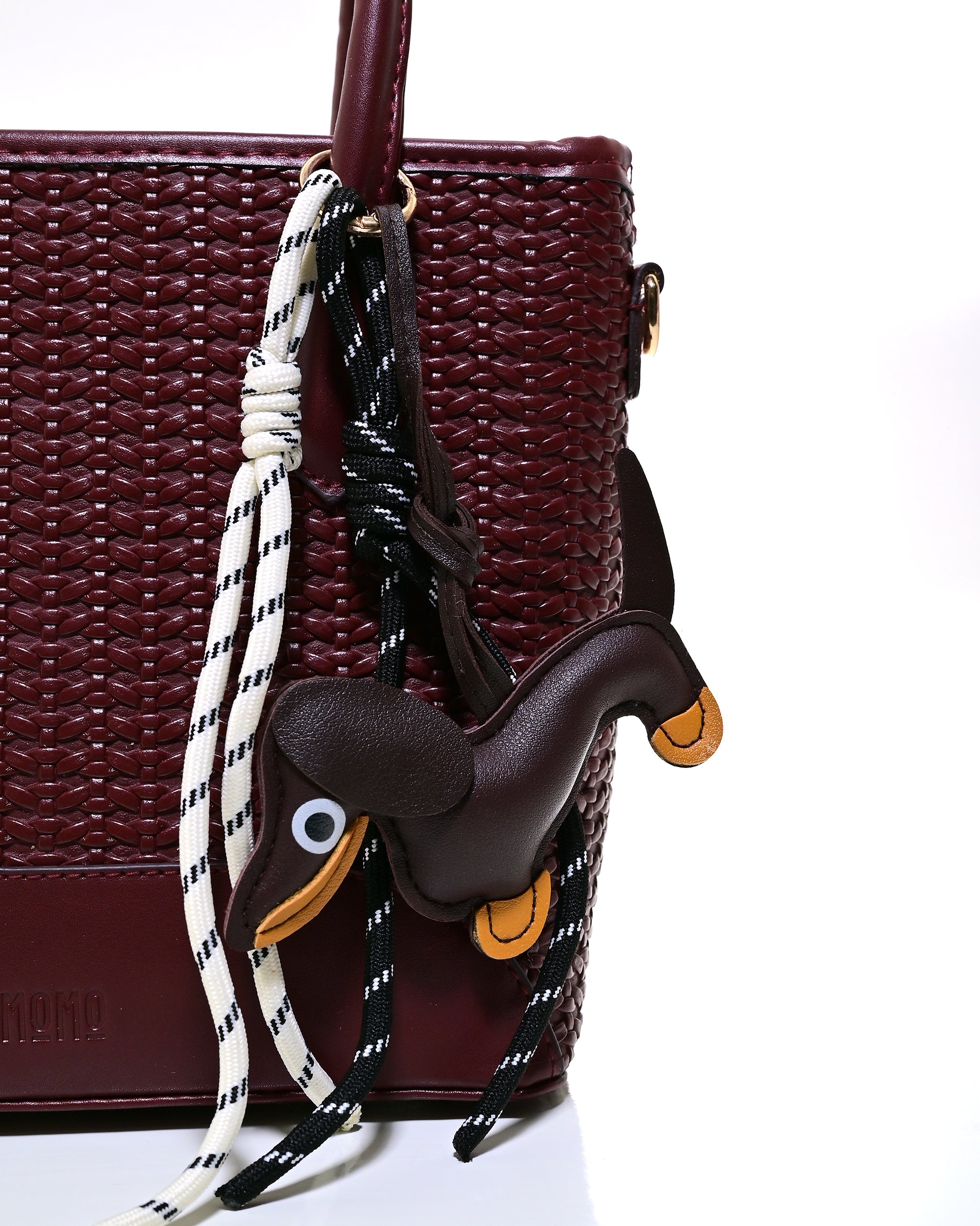SLD013 - ELEGANT WOMEN'S WOVEN LEATHER BAG WITH PUPPY CHARM