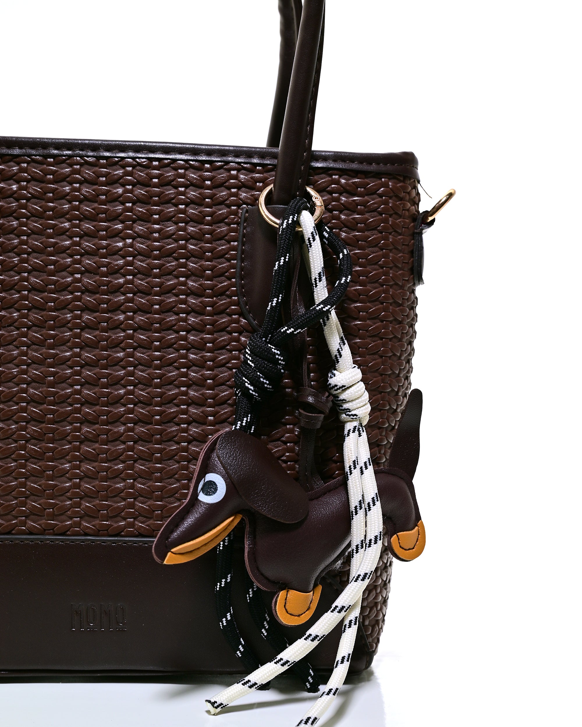 SLD013 - ELEGANT WOMEN'S WOVEN LEATHER BAG WITH PUPPY CHARM