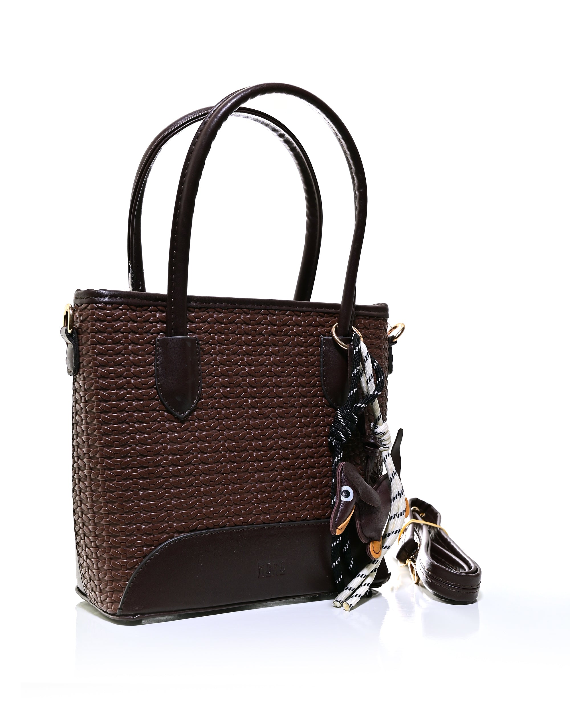 SLD013 - ELEGANT WOMEN'S WOVEN LEATHER BAG WITH PUPPY CHARM