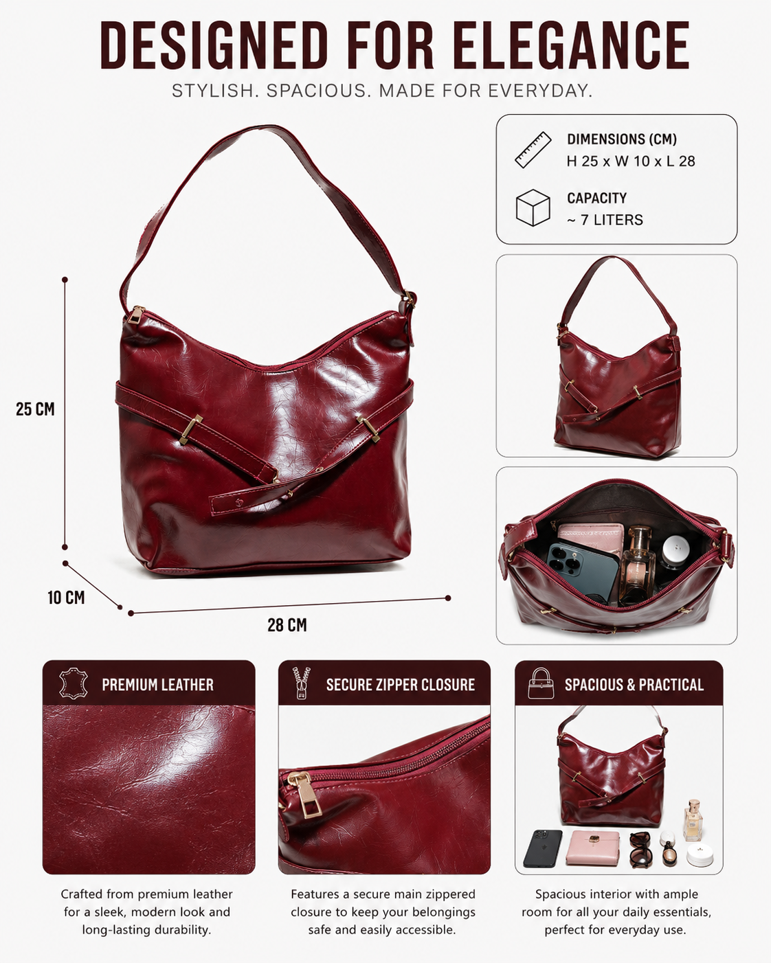 SLD011 - WOMEN'S LEATHER SHOULDER BAG FOR EVERYDAY USE