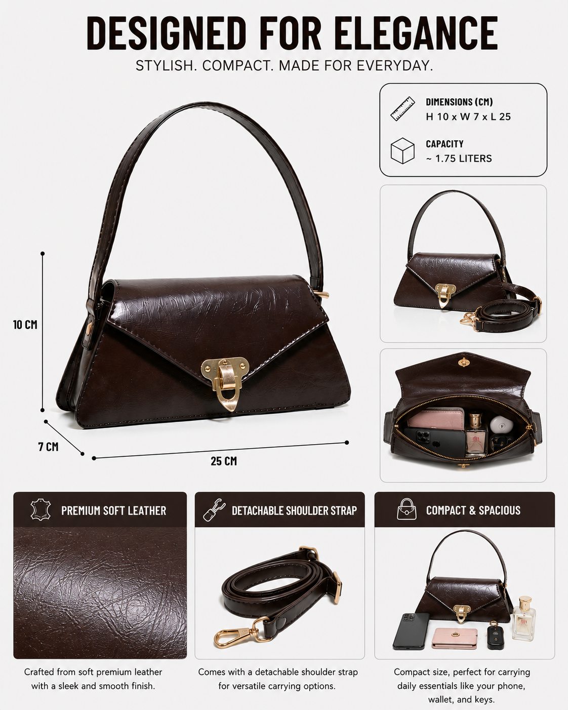 SLD012 - WOMEN'S LEATHER SHOULDER BAG WITH METAL LOCK